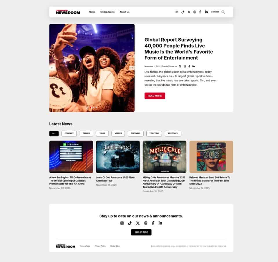 LiveNation Newsroom Screenshot