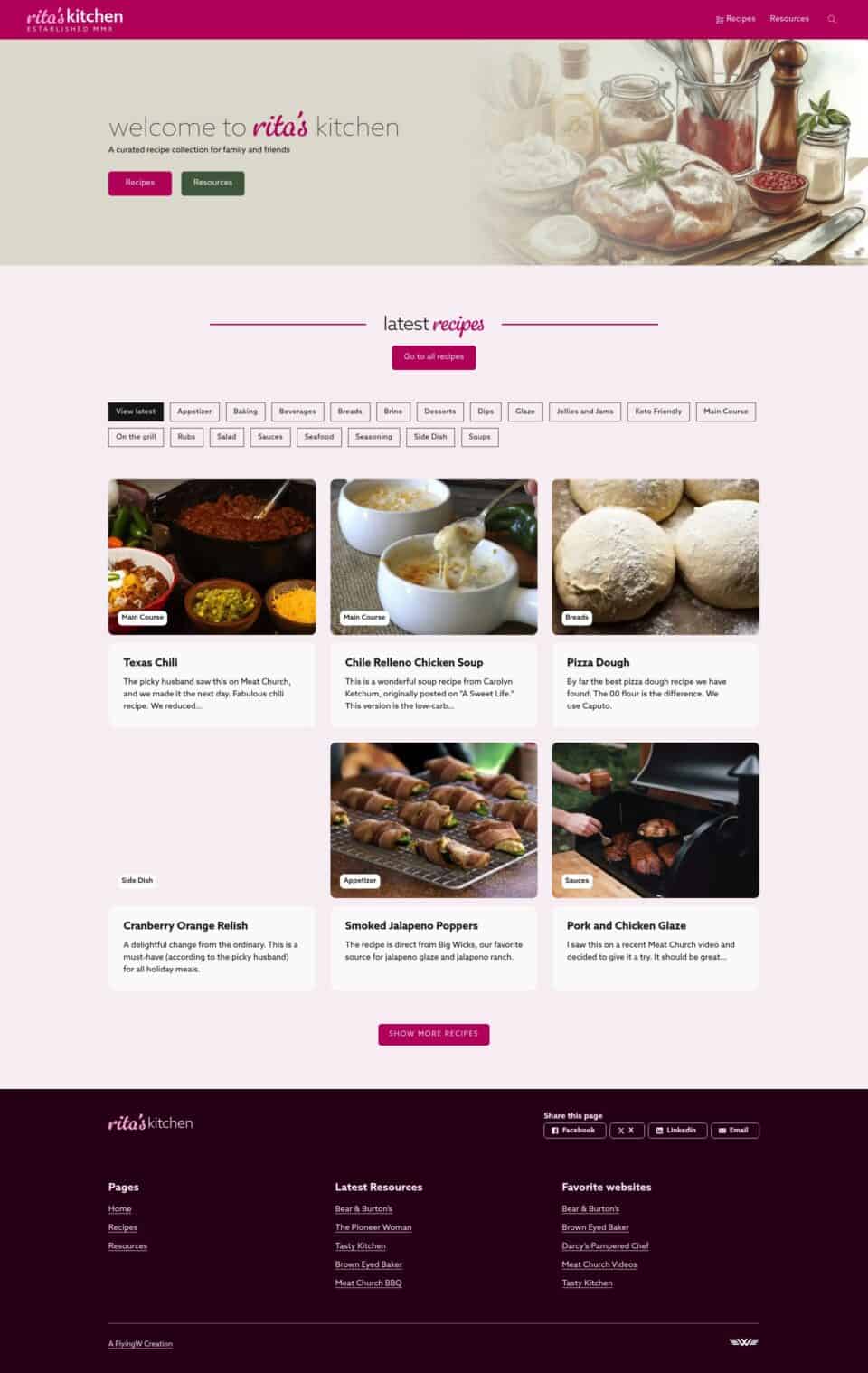 Ritas Kitchen Homepage Screenshot